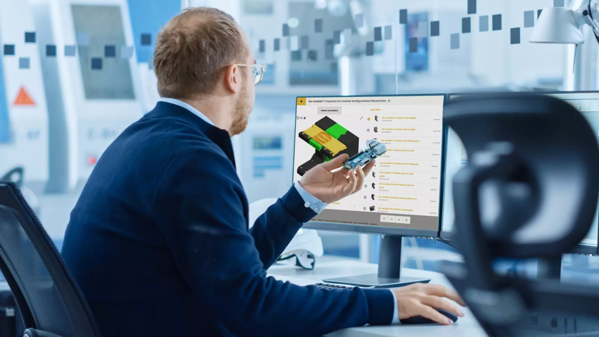 har-modulaire configurator met een ingenieur op de desktop