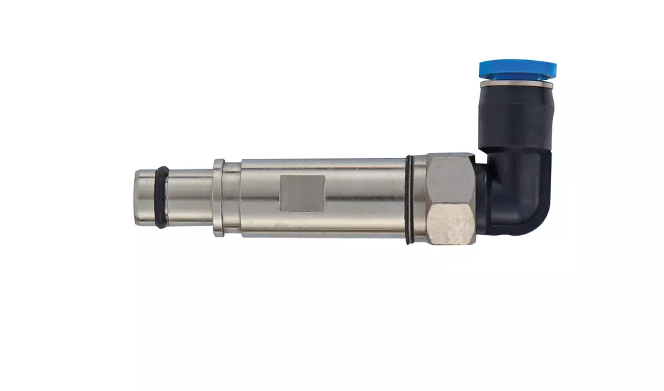Pneum. contact metal OD 4mm male angled