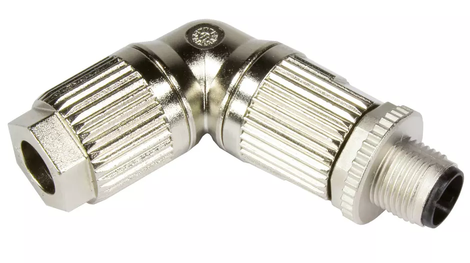 M12 angled male 4pole D-coded crimp