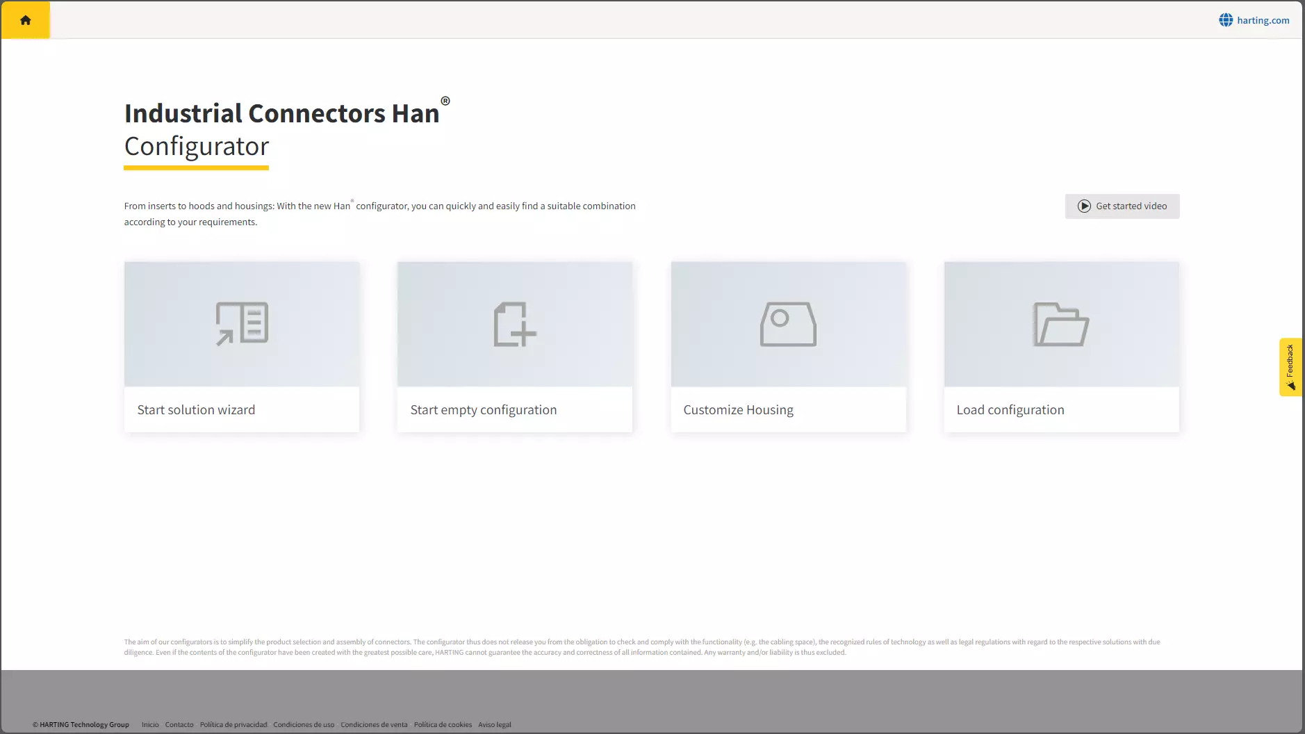 Han configurator start page home