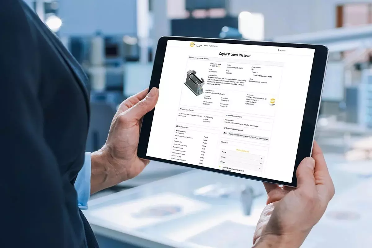 The digital product passport from HARTING provides all relevant manufacturer information